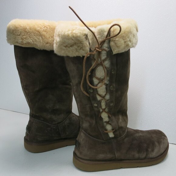UGG Australia 5163 Upside Brown Corset Suede Leather Insulated Boots Footwear 10 - Picture 4 of 6